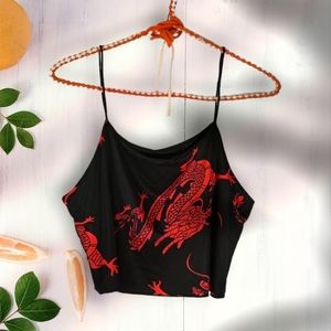 Chinese Style Crop Top Black Red